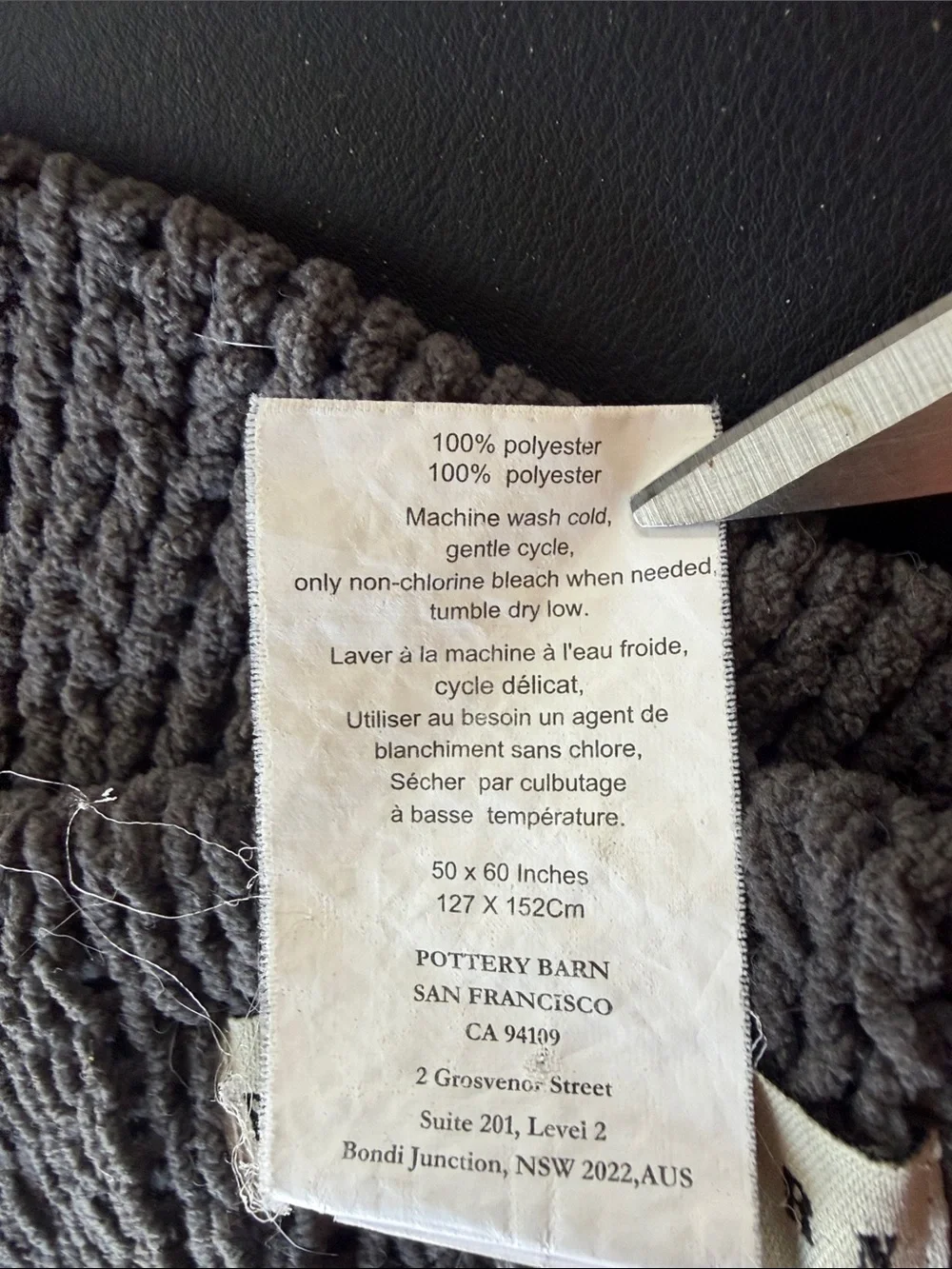 Pottery Barn Gray Textured Knit Throw Blanket 54x59